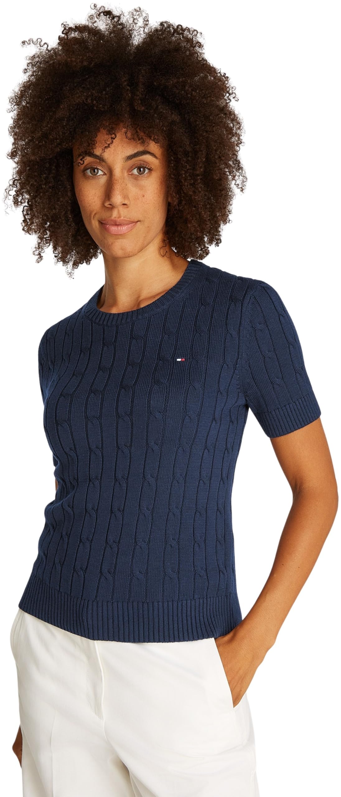 Tommy Hilfiger Women's Knitted Jumper, Blue (Dark Night Navy), XXS