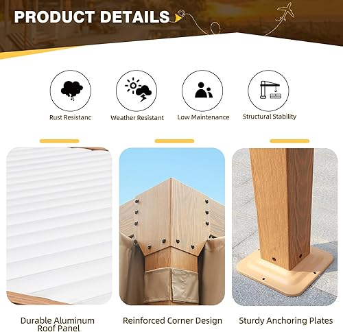 Miniatura 93 de MELLCOM Pérgola con listones de 10 x 12 pulgadas, pérgola de aluminio para exteriores con techo con listones ajustables, cortinas impermeables