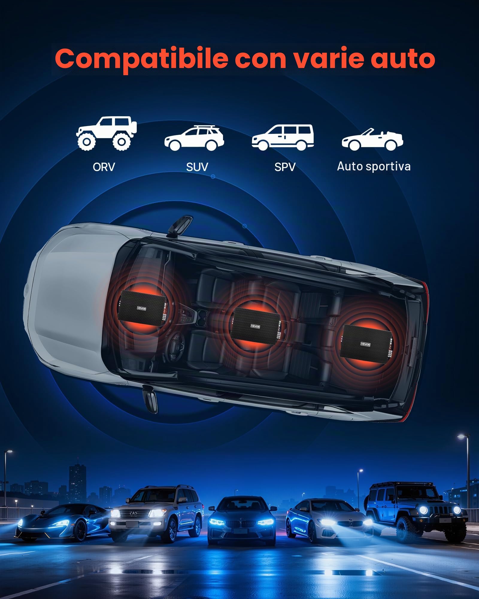 VEVOR Amplificatore Audio per Auto a 4 Canali di Potenza a Ponte Classe AB max. 4x200 W a 4 Ohm/4x400 W a 2Ohm, Amplificatore Audio Multicanale per SUP Pick-Up Tensione Nominale 14,4V CC