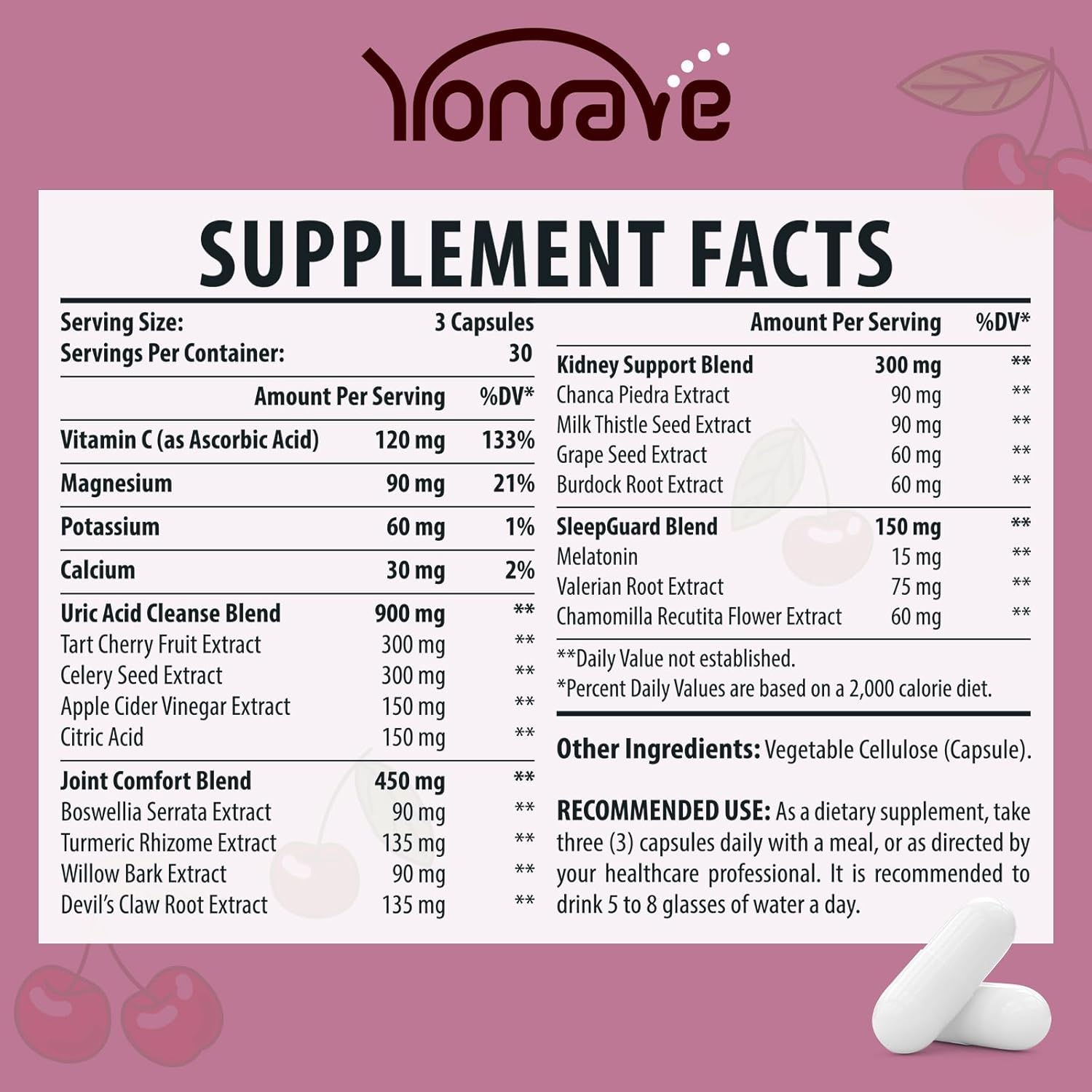 Uric Acid Cleanse & Detox with Tart Cherry, Celery Seed Uric Acid Supplement – Uric Acid Levels, Joint, Kidney and Sleep – 90 Veggie Capsules(2 Bottle) - Image 2