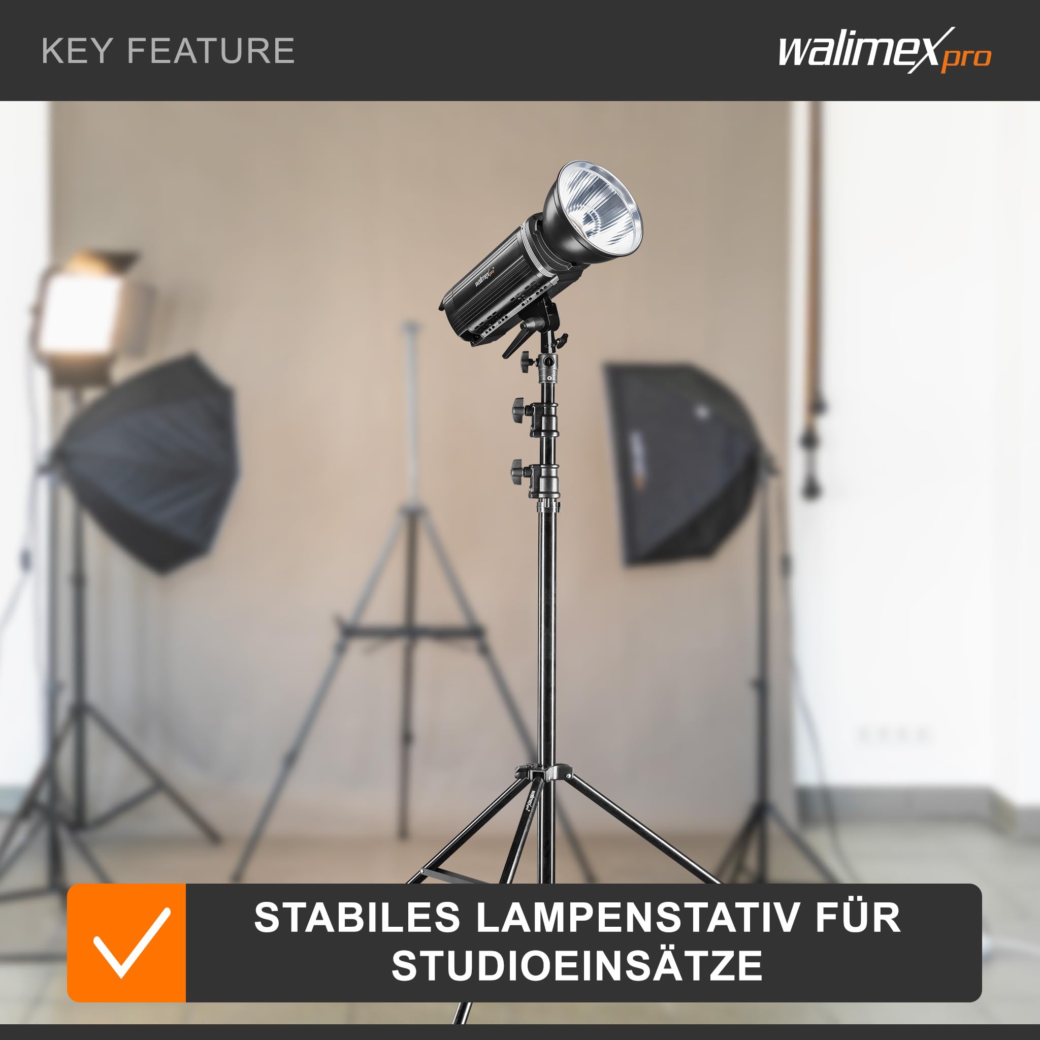 Walimex pro AIR 290 Deluxe Lampenstativ max. Höhe 290 cm, Lichtstativ mit Luftfederung, Blitzstativ mit 7 kg Traglast, Leuchtenstativ aus Aluminium, Dreibeinstativ für Fotostudio und Outdoor