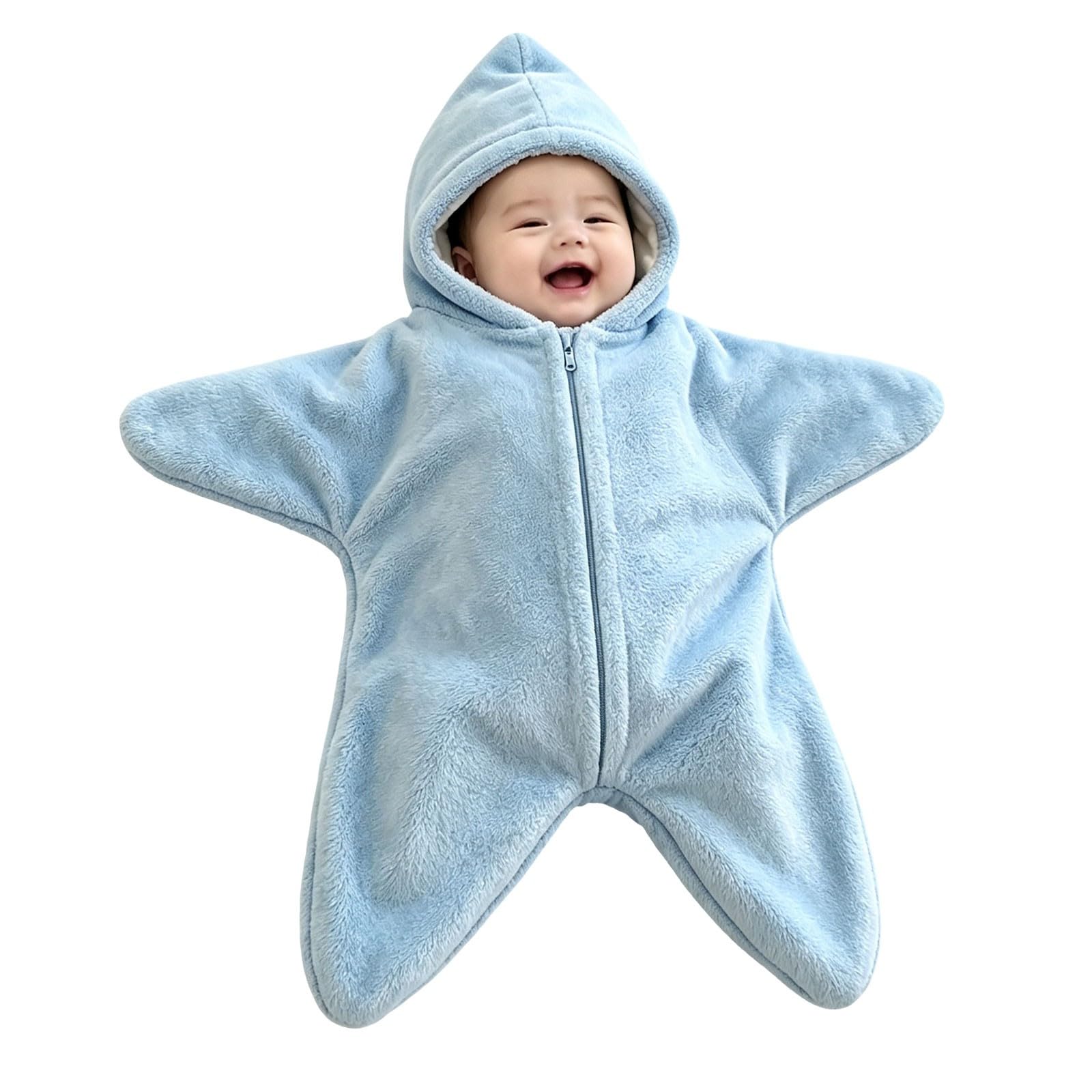Baby Starfish Onesie Soft Plush Hoodie Blanket Jumpsuit Newborn Romper