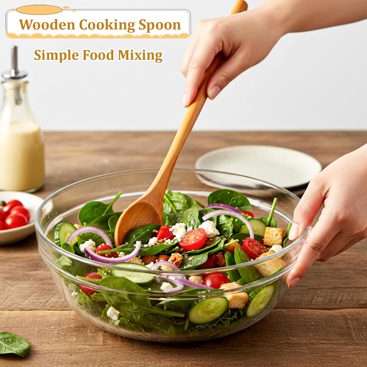 13Inch Wooden Spoons for Cooking, Long Handle Wooden Cooking Spoon, Mixing Spoons, Non Stick Cookware Tasting Stirring Spoon, Smooth Finish wood Cooking Utensils - Image 4