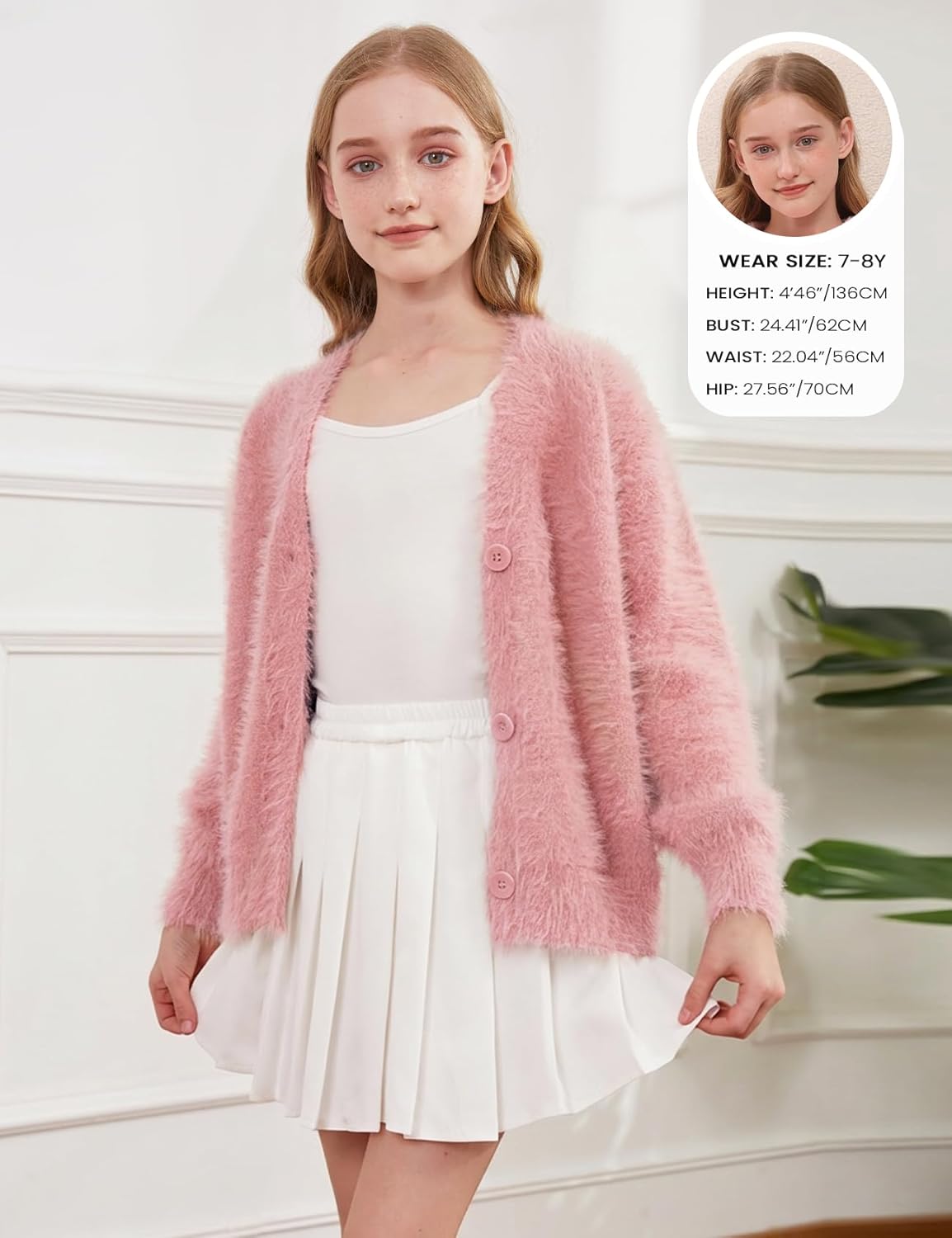Yimoon Girl's Fuzzy Cardigan Sweaters Kids Soft V Neck Long Sleeve Button Down Chunky Sweater Tops