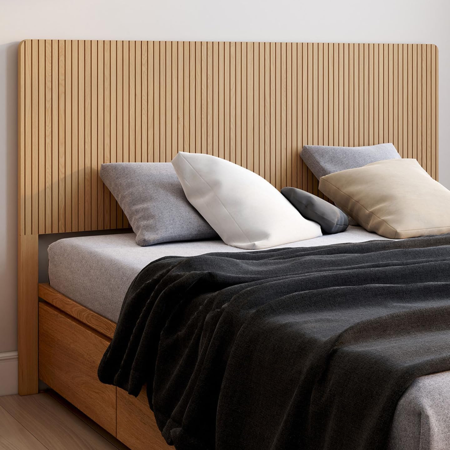 IDMarket - Cabecero de cama con pie Juliette 160 cm, efecto listones de madera