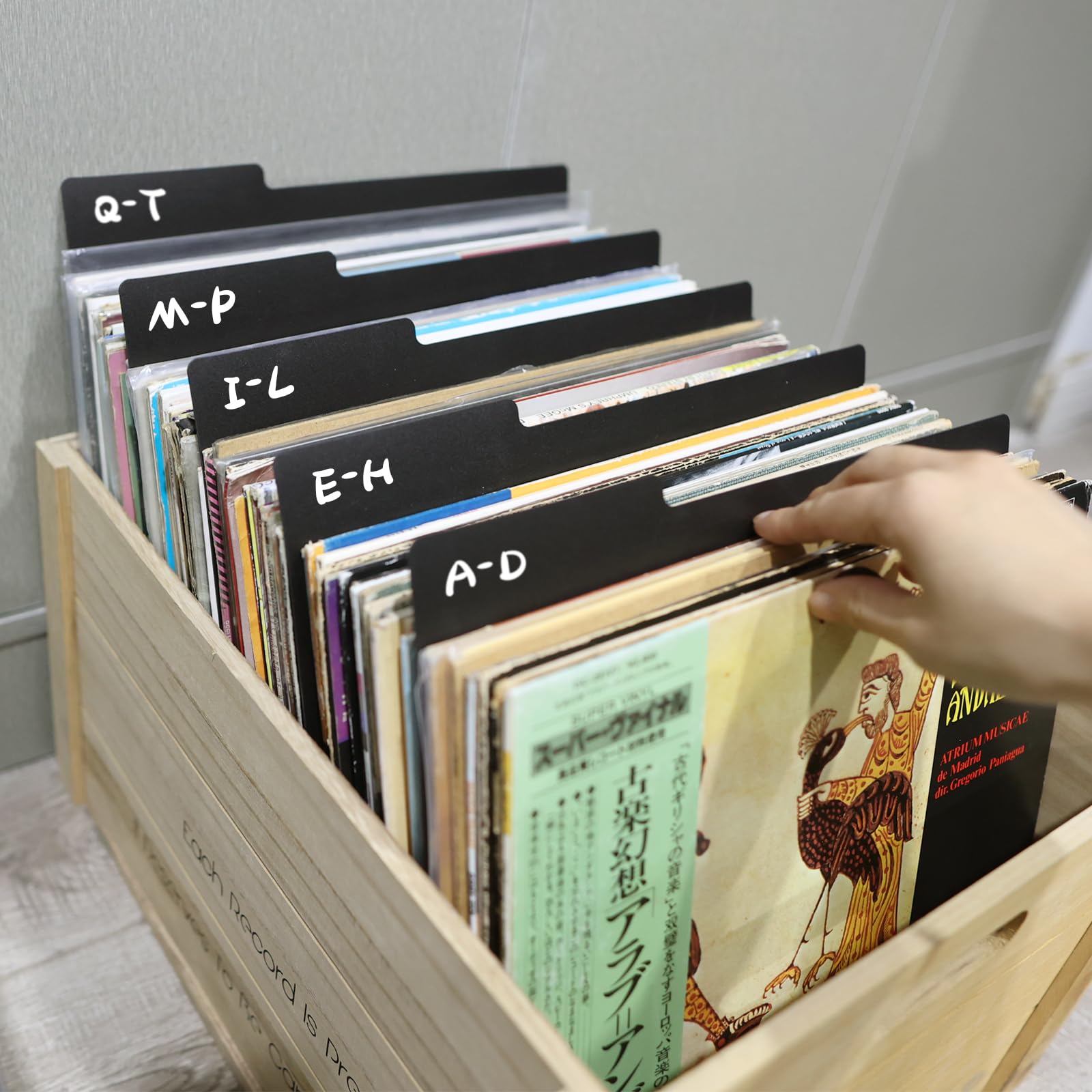 MayRecords 30 divisores de discos de vinilo de 12.9 pulgadas, organizador de discos de plástico de doble cara negro para caja de álbum y organización de discos de vinilo DVD, separadores de tarjetas