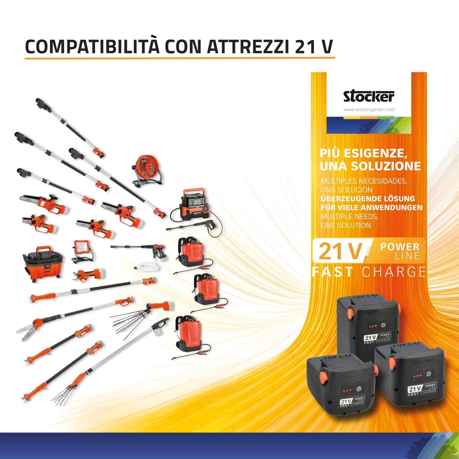 STOCKER - Kit 2 Batterie Fast Charge 21 V 8,0 Ah - Compatibili con Linea Power 21 V - Alta Capacità 345,60 Wh Totali - Li-Ion per Giardinaggio Professionale