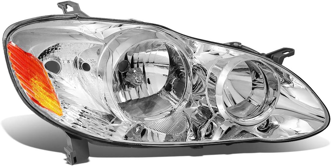 Auto Dynasty TO2503160 Factory Style Halogen Headlight Lamp Compatible with Toyota Corolla 2003 2004 2005 2006 2007 2008, Passenger Right Side, Chrome Housing Amber Corner