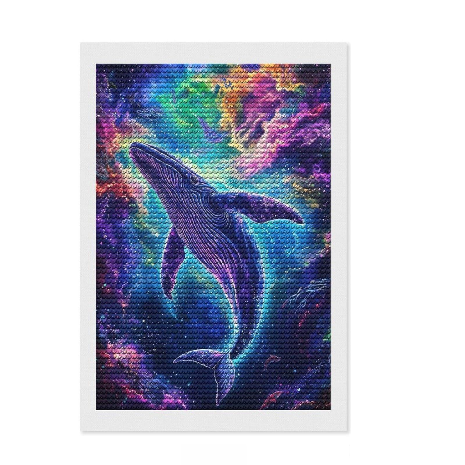 Junmoney Whale in Space Diamond Painting Set 8"x12", Sparkling Round Gems, Satisfying Creative Project, Fun Craft Experience, Office Decor