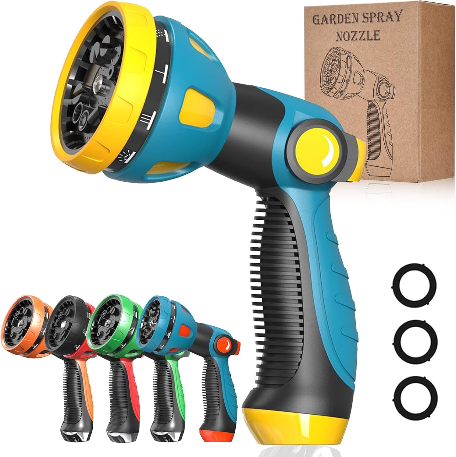 Garden Hose Nozzle - 10 Adjustable Patterns Metal High Pressure Hose Nozzle, Garden Hose Spray Nozzle with Thumb Control Design, Hose Sprayer for Garden & Lawns Watering, Cleaning, Pets & Car Washing