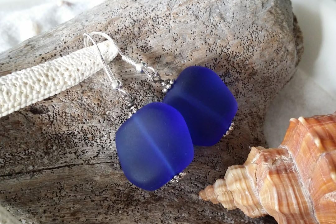 yinahawaii Handmade in Hawaii, Minimalist Design, Cobalt Squrare Earrings, September Birthstone, (Hawaii Gift Wrapped, Customizable Gift Message)