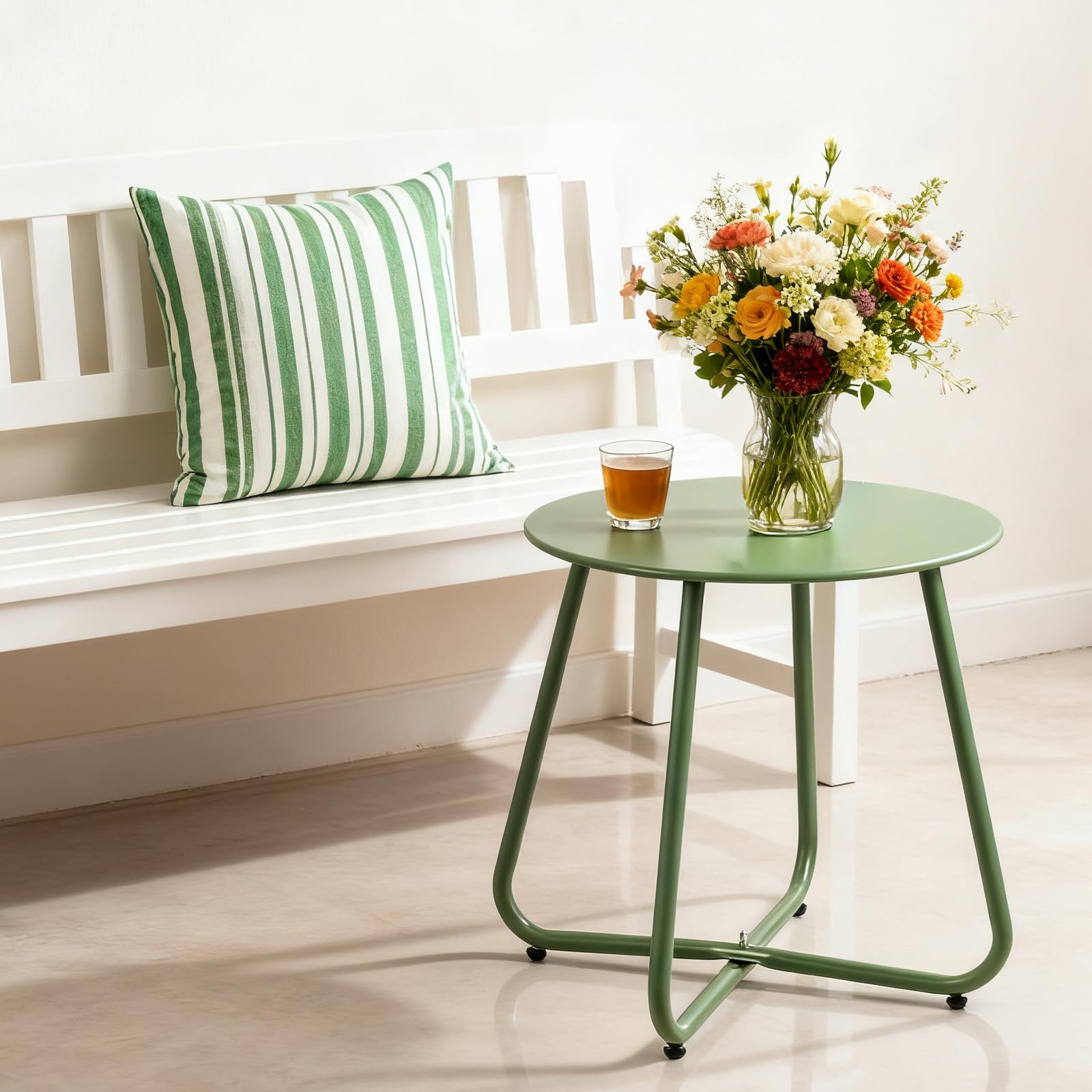 Runder Beistelltisch Outdoor & Indoor, 45×45 cm Gartentisch für Balkon, Terrasse & Wohnzimmer, Metall Wetterfest mit Pulverbeschichtung, Leicht & Stabil (Grün)