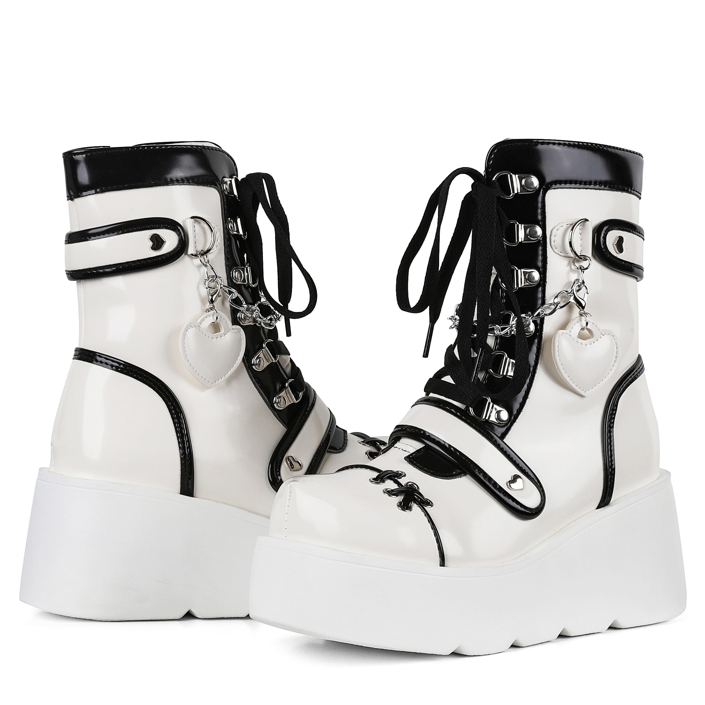 Platform Ankle boots for Women Goth Rave Boots Chunky High Heel Lace Up Punk Motorcycle Combat Boots with