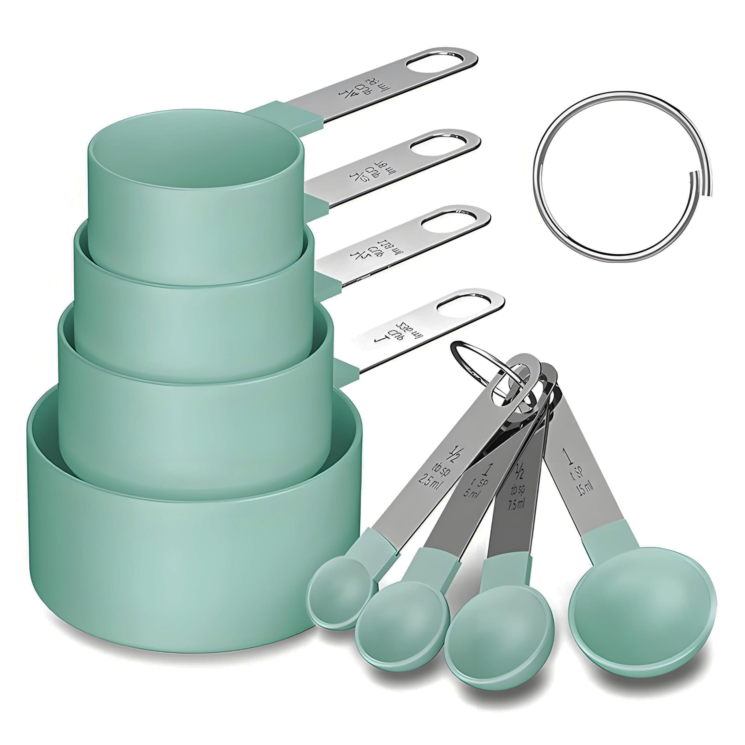 Photo 1 of LntJoQxbm Measuring Spoons Set for Coffee, Tea, Flour, Spices, Coffee Scoop Teaspoon for Stainless Steel Handle, BPA-Free Plastic Kitchen Tool with Engraved Markings- 8 Pcs (Green)