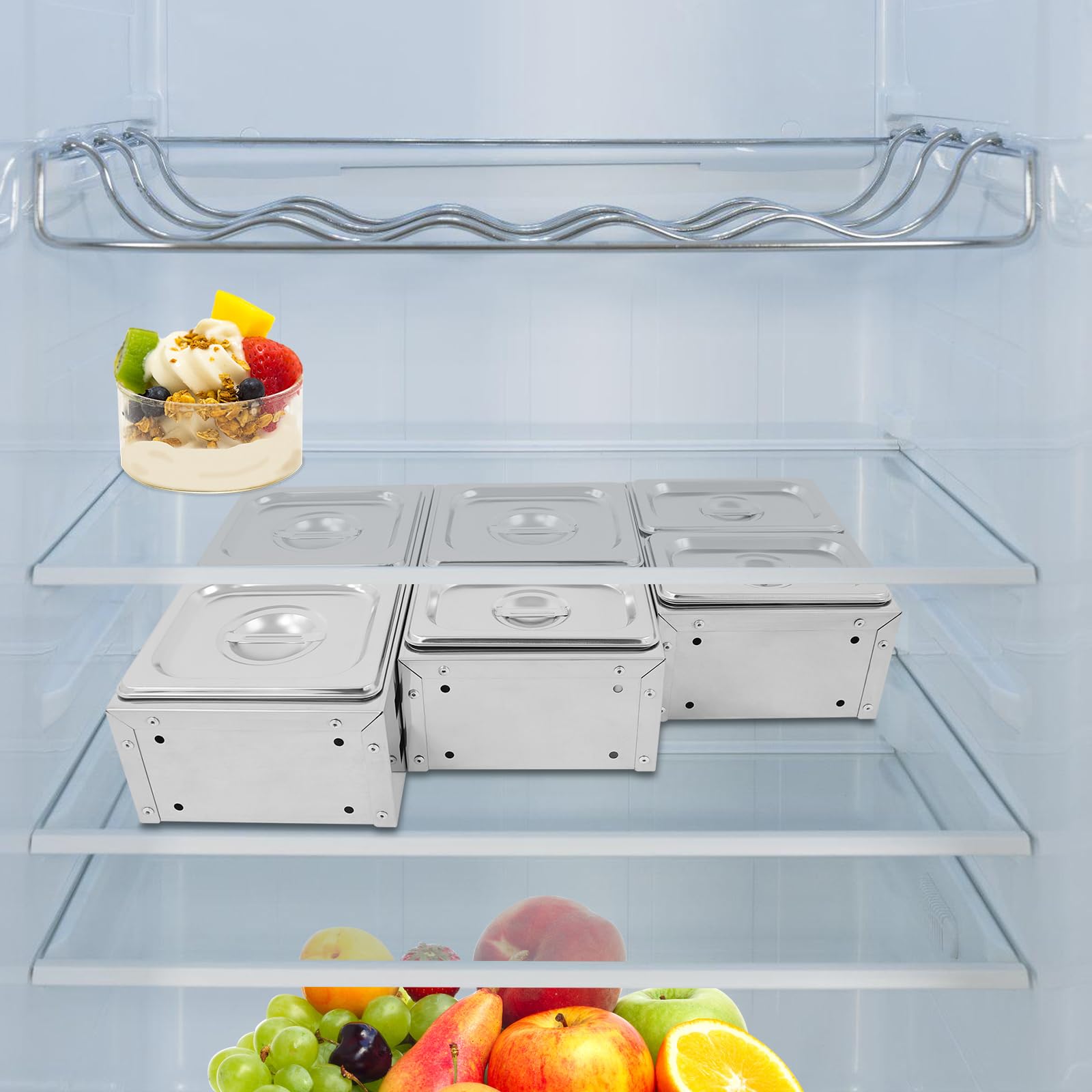 Lot de 6 pots à épices en acier inoxydable avec étagères et couvercle, pour le stockage du sucre, du sel, des sauces, du vinaigre, 11 x 17,5 x 6,5 cm/16,5 x 17,5 x 6,5 cm