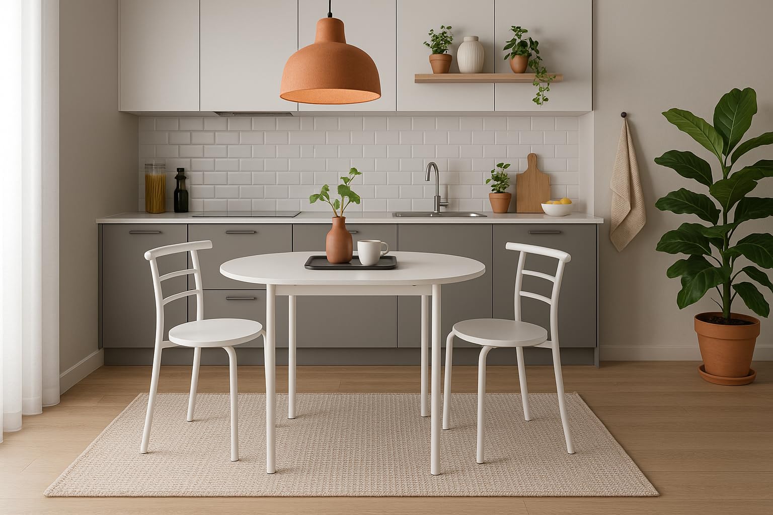 MOMMA HOME Tavolo da Cucina Allungabile e Set di 2 Sedie Modello Leva, Colore Bianco