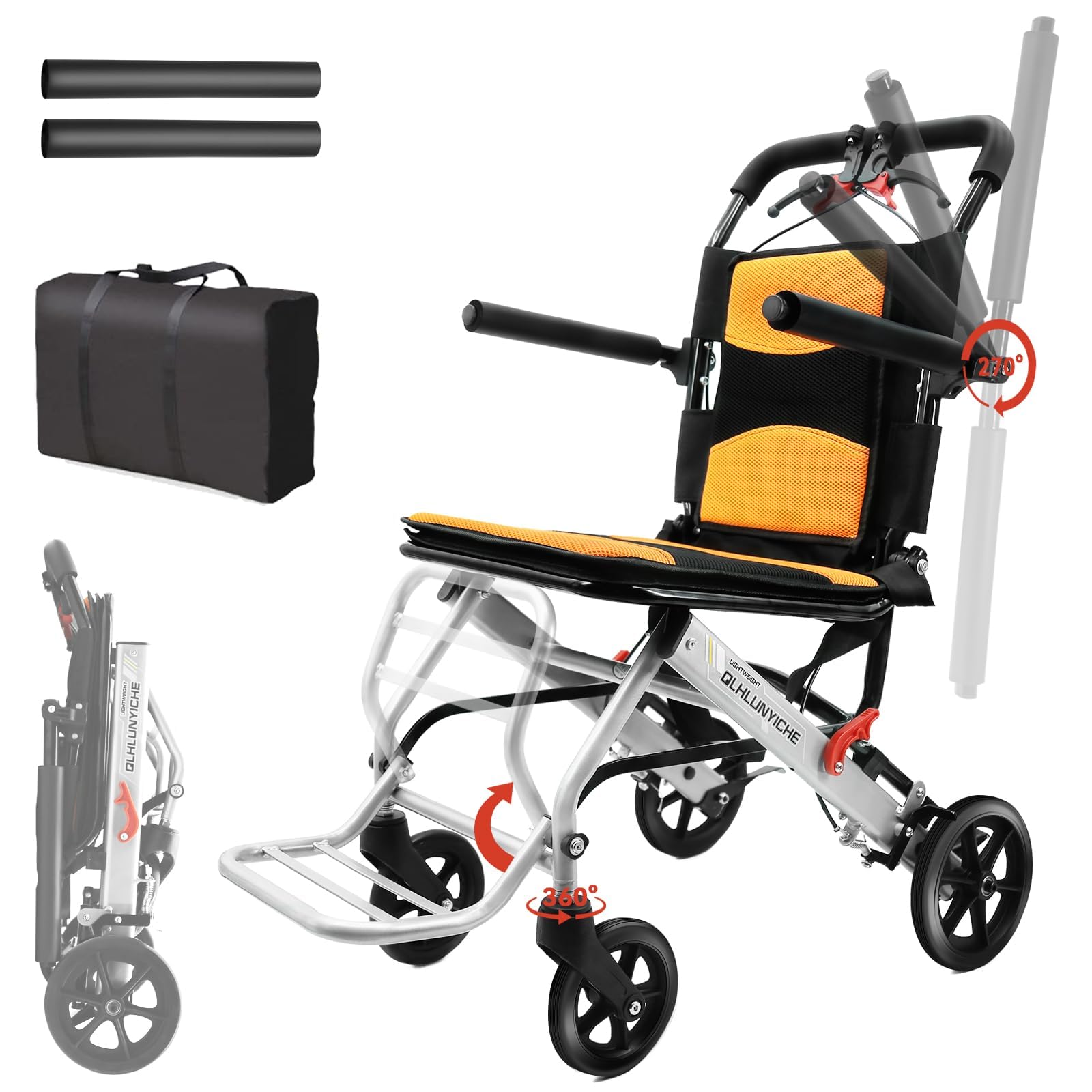 Transport Wheelchair Lightweight Foldable,Narrow Wheelchairs for Adults
