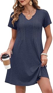 Women's Summer Dress 2025 Casual T-Shirt Pleated Short Sleeve Beach Sundress Travel Vacation Outfit - Buy now