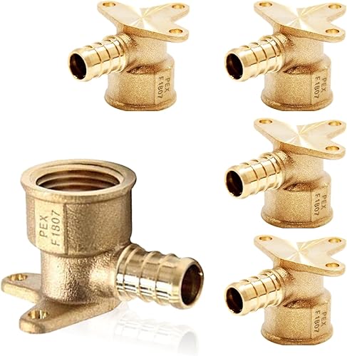 Paquete de 5 accesorios PEX, adaptador de codo de oreja NPT roscado hembra Pex de 1/2 pulgadas x 1/2 pulgadas, accesorios de engarce de latón, para