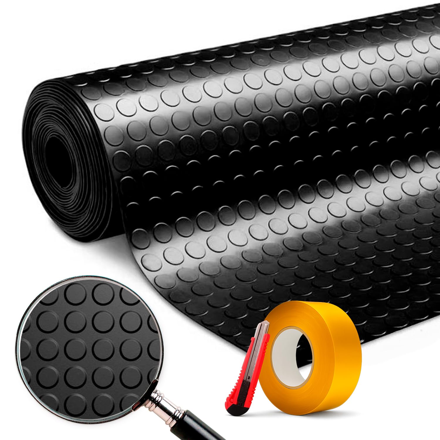 Gomma Antiscivolo | Tappeto Gomma 1m Larghezza x 2m Lunghezza | Pavimento Garage | Tappeto in Gomma | Tappeto Gommato | Rotolo Gomma | Pavimento Palestra | Tappeti | Tappetini in Gomma per Auto | Nero