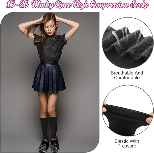 Miniatura 3 de 4 pares de calcetines de compresión para niños, 15-20 mmHg, medias de compresión graduadas para niños