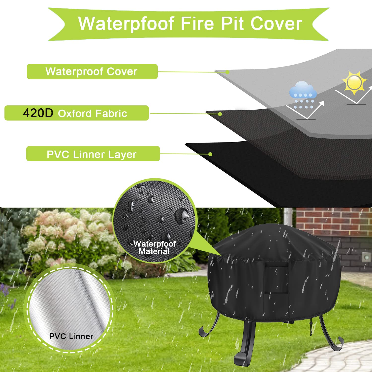 Housse de Protection imperméable pour citerne de Pluie Oxford 420D - Convient pour Les citernes de Pluie étroites, tonneau de vin, Coupe-Vent