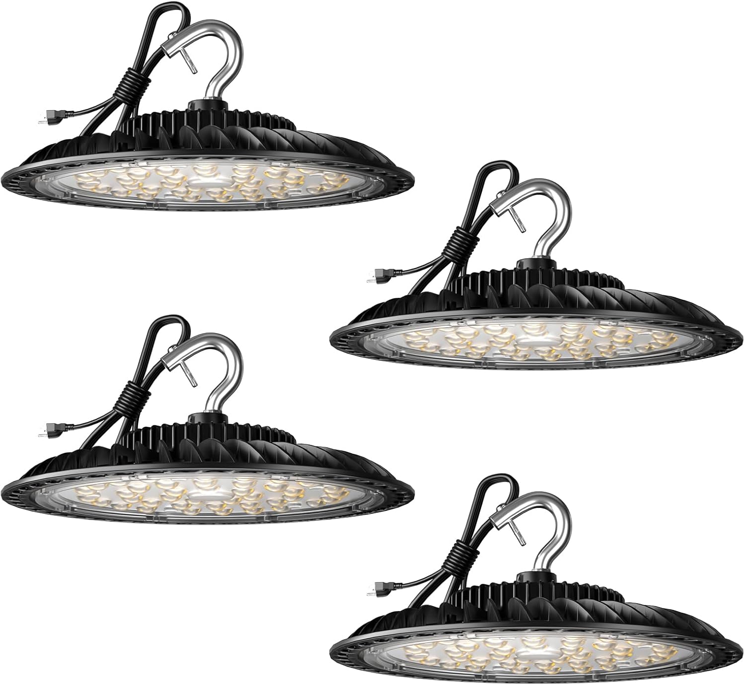 FAITHSAIL 250W High Bay LED Shop Lights 37500lm 5000K High Bay LED Lights AC100-277V UFO LED High Bay Light with Plug for Commercial Warehouse Lighting-4Pack