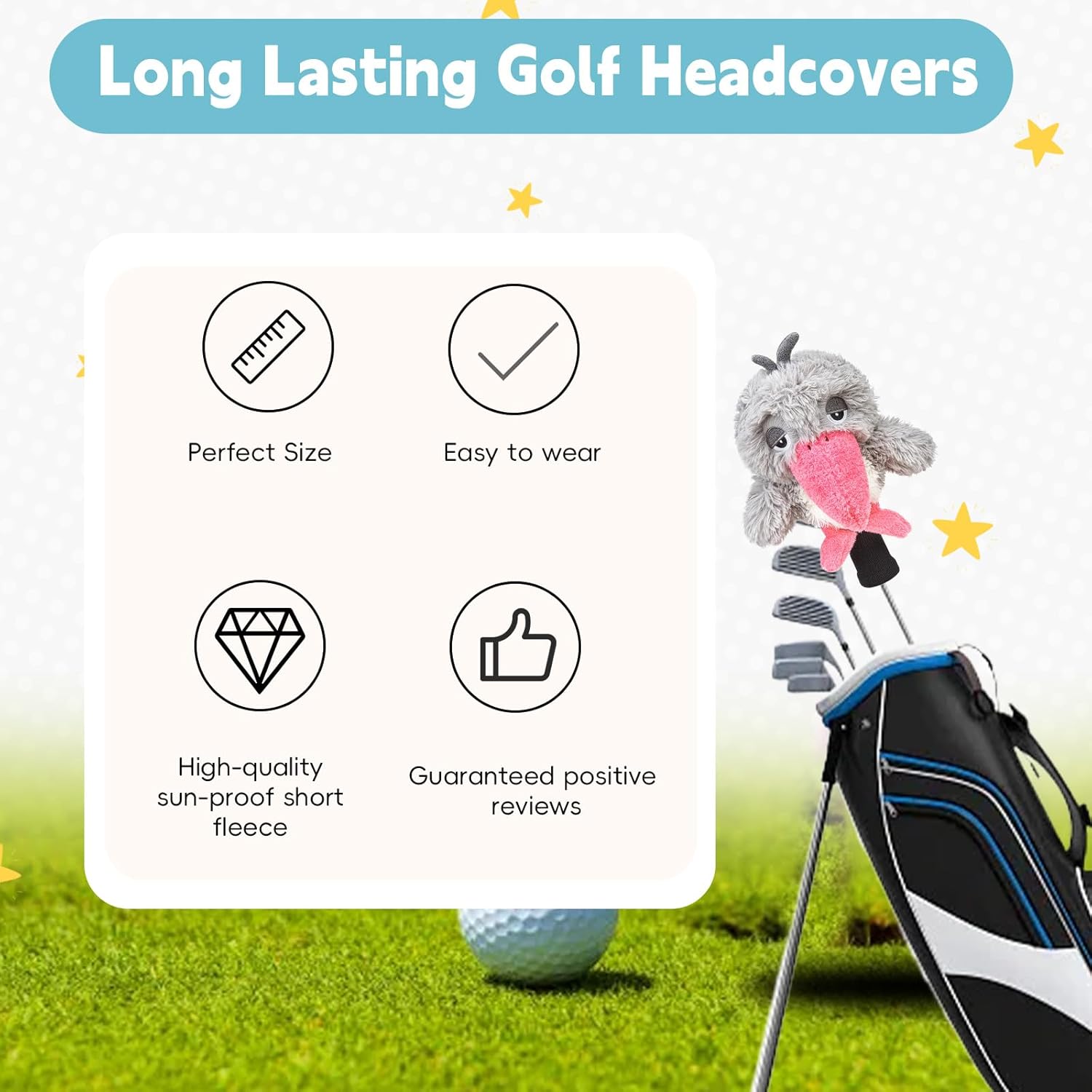 Funny Mallard Duck Golf Headcover, Animals Plush Golf Club Head Covers, Small Size Fits Hybird and Irons, Large Size Fits Standard 460cc Driver Head