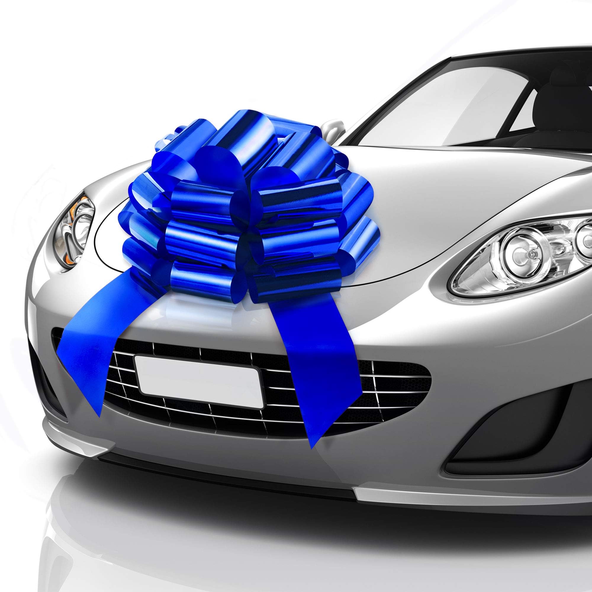 Mifflin-USA Big Car Bow (Metallic Blue, 23 inch) Gift Bow, Giant Bow for Car, Birthday Bow, Huge Car Bow, Car Bows, Big Blue Bow, Christmas Bow for Cars, Gift Wrapping, Big Gift Bow for Car Decor