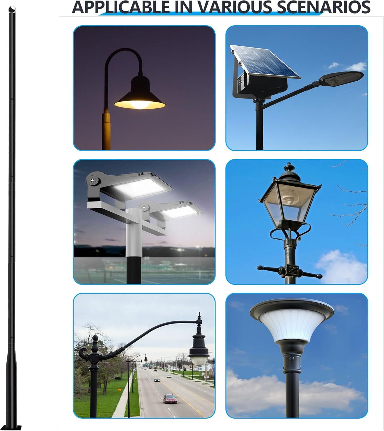 Street Light Pole 20Ft,Street Light Poles for Outdoor Lighting, Solar Street Light Pole Accessory for Street, Patio, Backyard, Basketball Court, Park