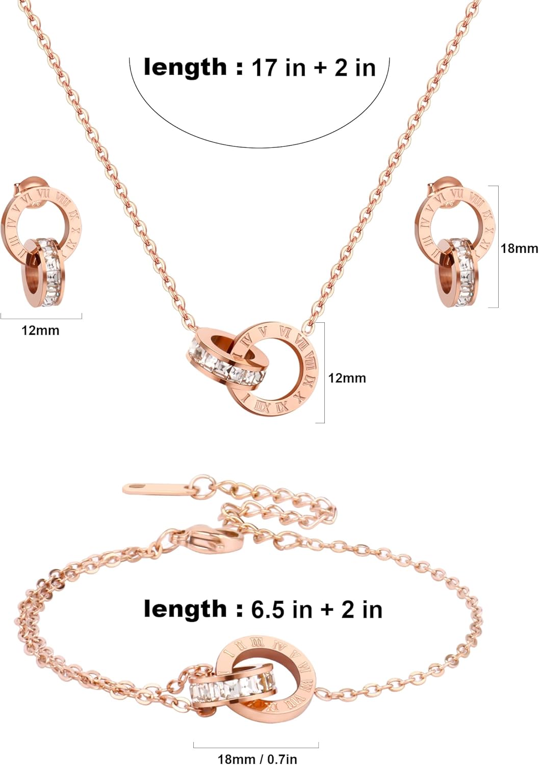 AILPIWE Dainty Necklace Bracelet Earrings Set for Women Gold Silver Rose Gold Diamond Interlocking Circle Jewelry Set for Sister Mom Gift - Image 4