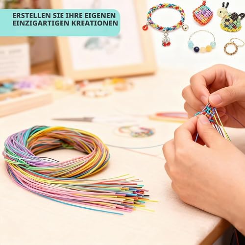 VINATO Scoubidou Bands Set, 220 Pieces, Colourful Braided Bands for Bracelets & Keyrings with Carabiners & Key Rings, Craft Set - 6