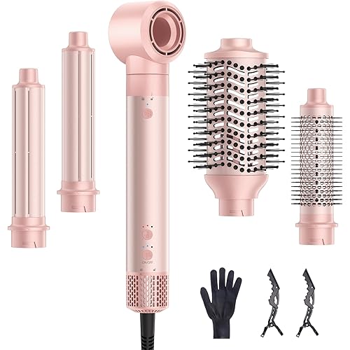 5 in 1 Hot Air Styler, Hair Dryer Brush with Auto Wrap Curler, 110,000 RPM High-Speed Blow Dryer Styler, Frizz-Free Styling for All Hair Types-Straight, Wavy & Curly, No Heat Damage, 1200W