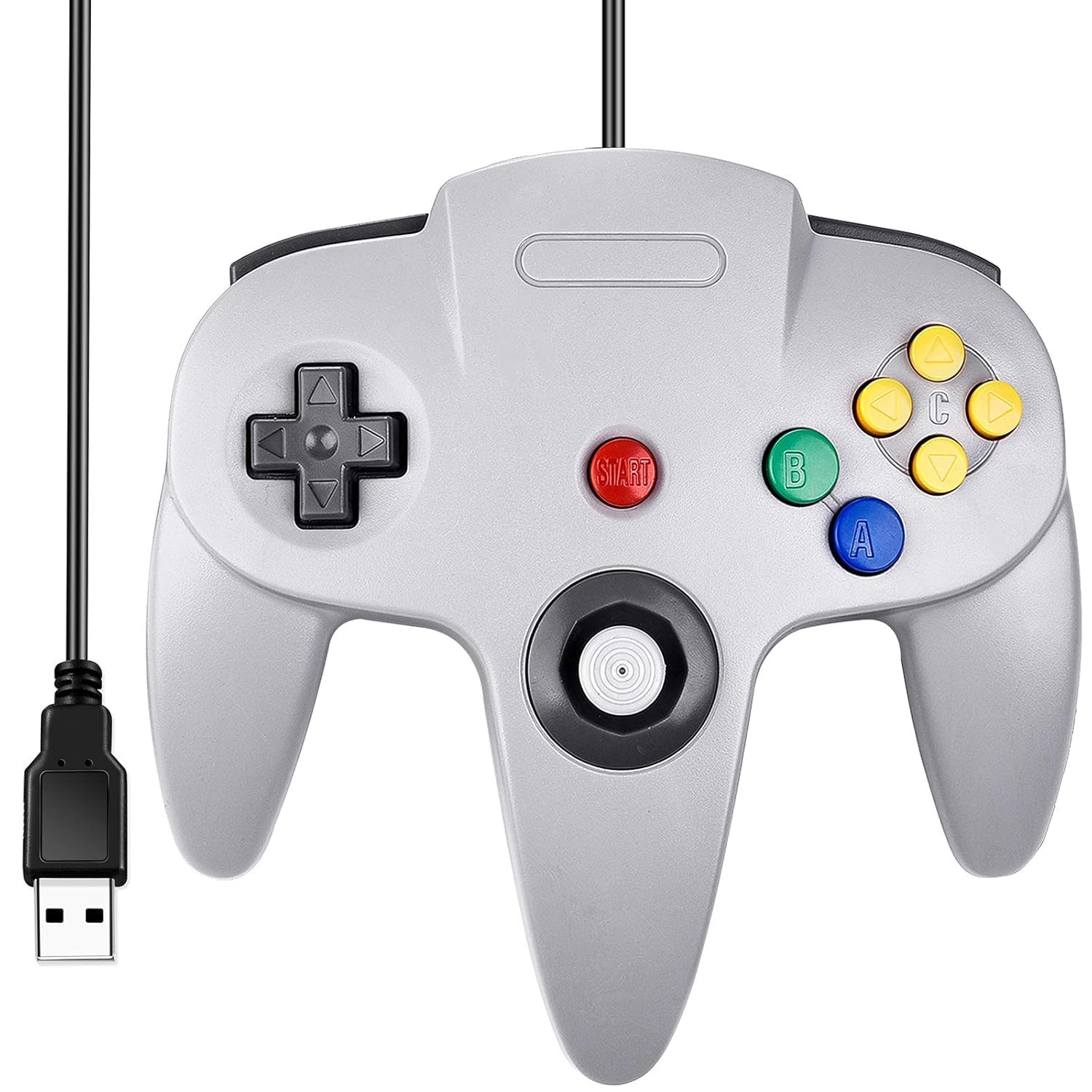 miadore N64 Classic USB Controller, Retro Controller for N64 Bit USB Wired Gamepad Joystick Game Controller for Windows PC Mac Raspberry Pi 3,Gray