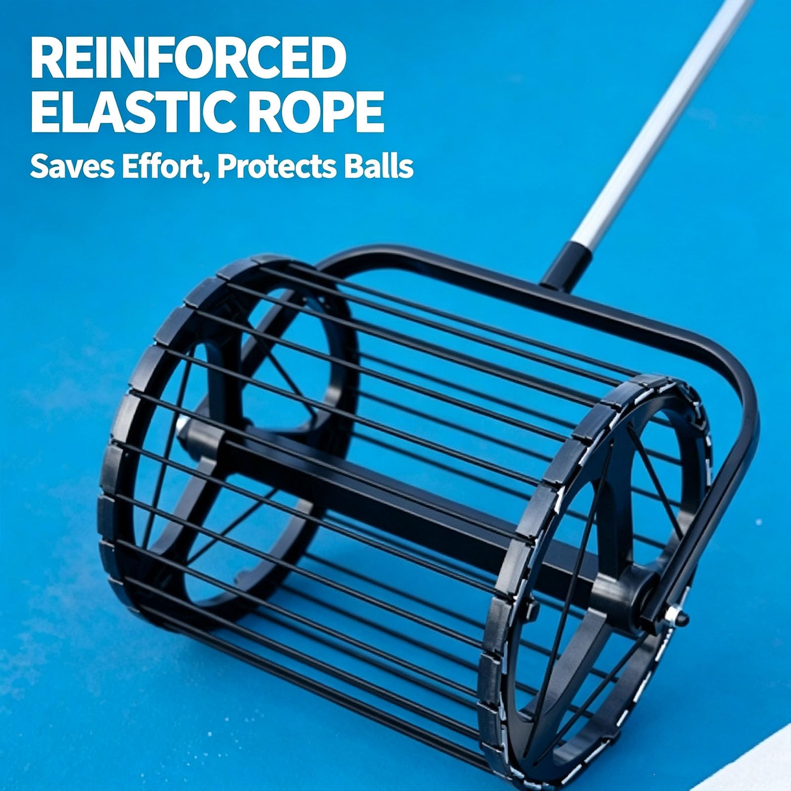 Recolector De Pelotas De Tenis con Ruedas, Tolva para Pelotas De Tenis con Mango Telescópico Ajustable Y Cordones Elásticos, Recuperación Rápida De Pelotas, Capacidad para 30 Pelotas, para