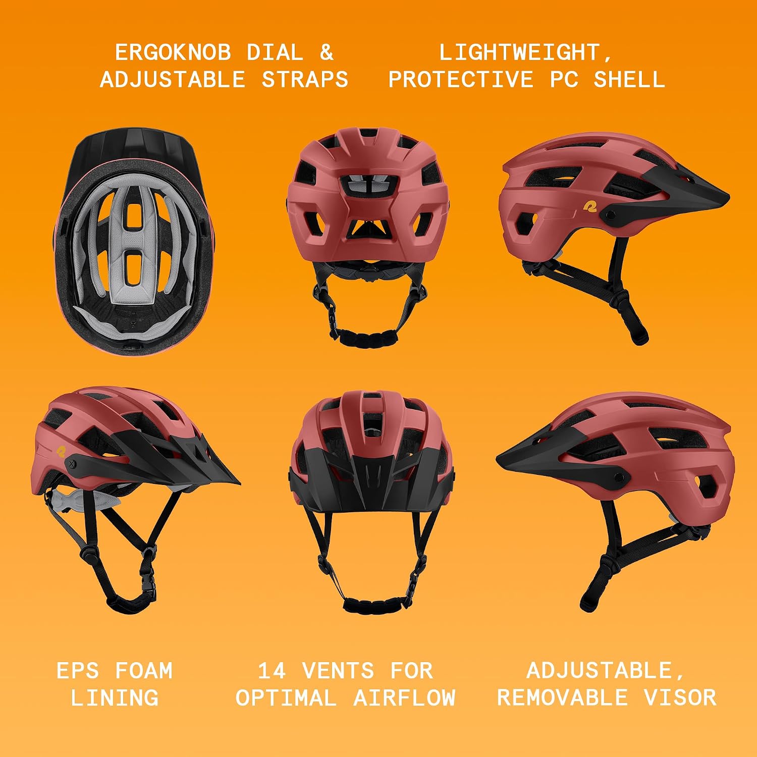 Retrospec Rowan Mountain Bike Helmet with Adjustable ErgoKnob Fit System - 14 Ventilation Ports, Removable Visor & EPS Foam Interior - Lightweight MTB Protection