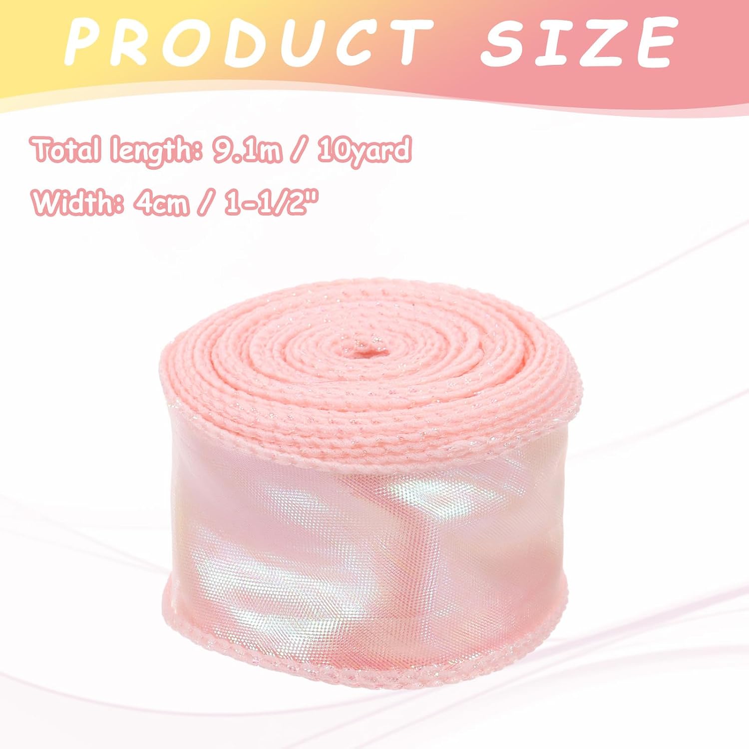 PATIKIL Iridescent Organza Ribbon 1-1/2 Inch x 10 Yard, Sheer Wired Shimmer Chiffon Ribbons Sparkly Fishtail Yarn Gift Ribbons for Gift Wrapping Floral Bouquet, Champagne
