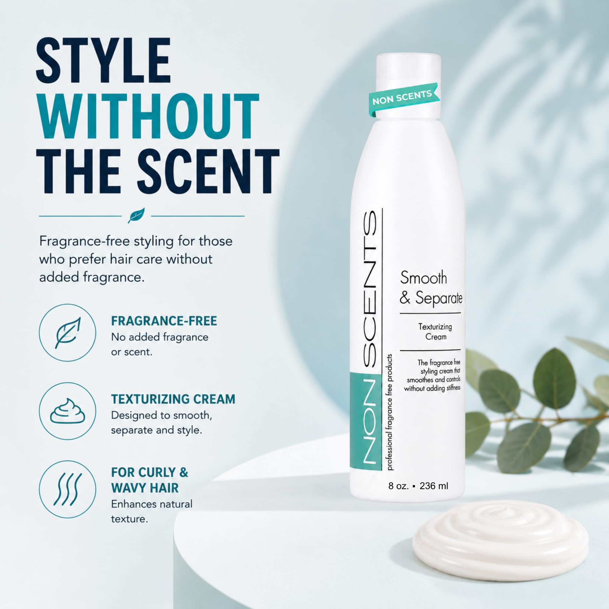 Nonscents Curl Defining Cream, Unscented Fragrance-Free Hair Texturizer