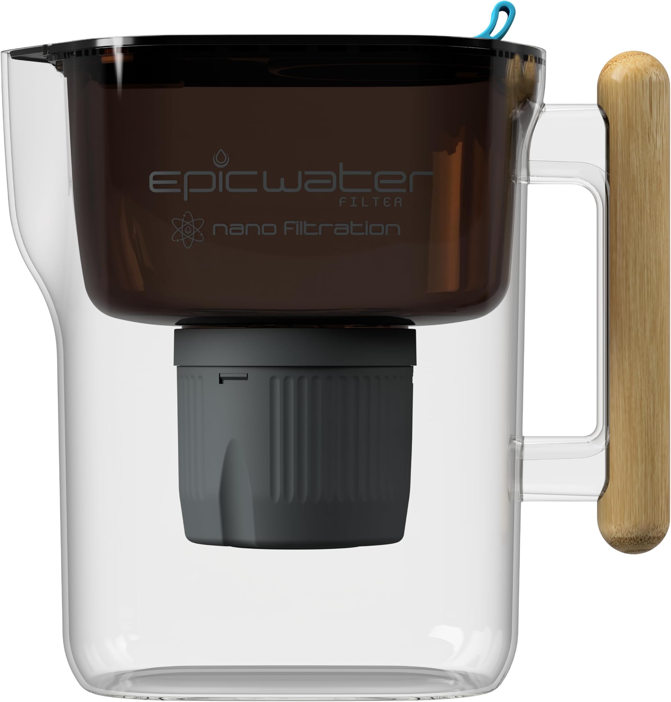 Epic Nano | Water Filter Pitchers for Drinking Water | 10 Cup | 150 Gallon Filter | Gravity Water Filter (Black & Bamboo)