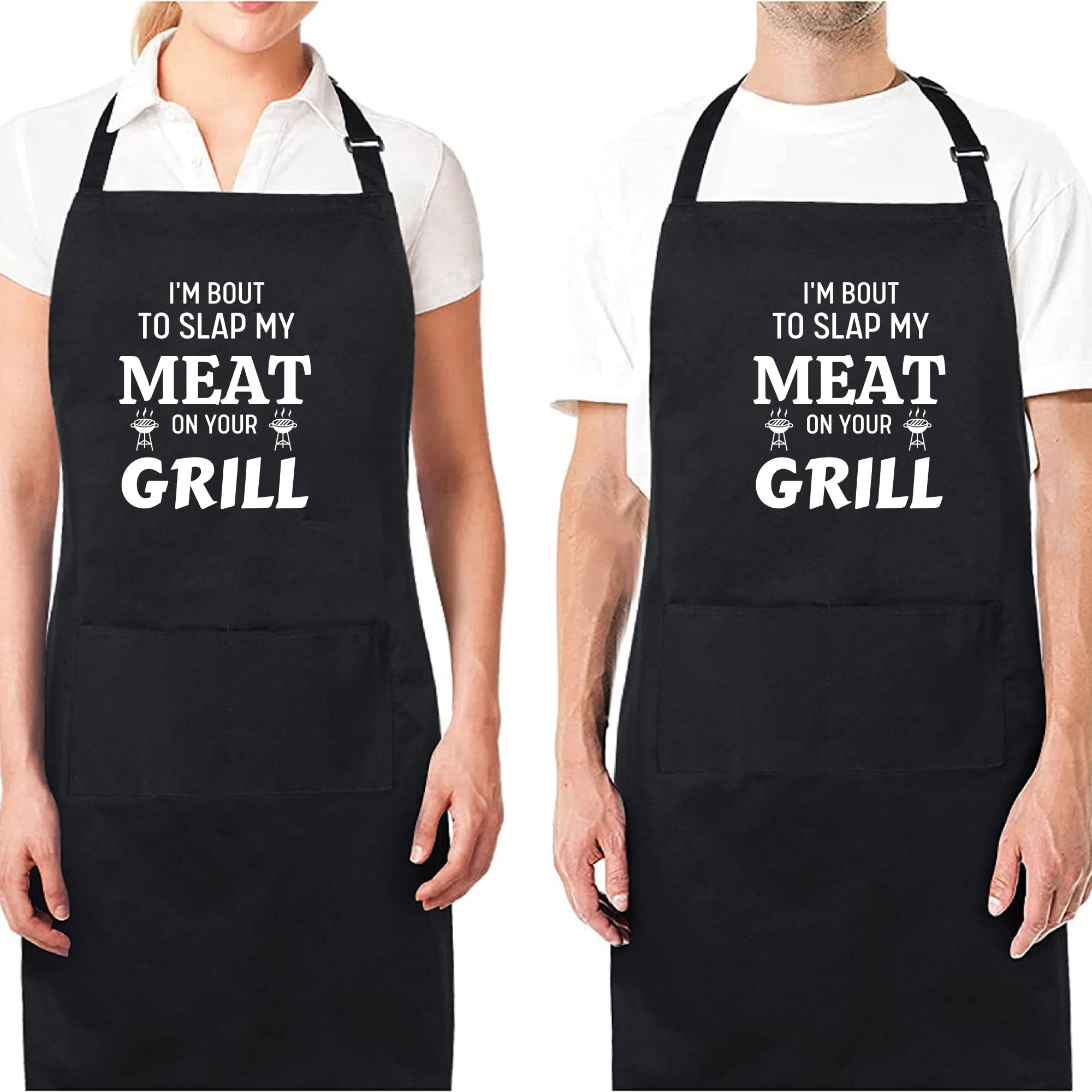Delantales divertidos con texto en inglés "I'm Bout To Slap My Meat On Your Grill" para mujer, regalo para padre, Navidad, Negro, Taille unique