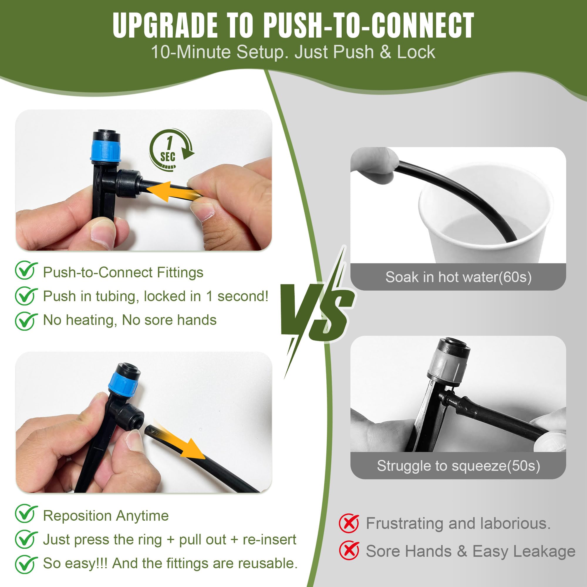 Système d'irrigation goutte à goutte - Système d'arrosage push-to-connect pour lits surélevés, kit d'irrigation goutte à goutte extensible à faire soi-même avec tubes de 1,27 cm et 0,6 cm