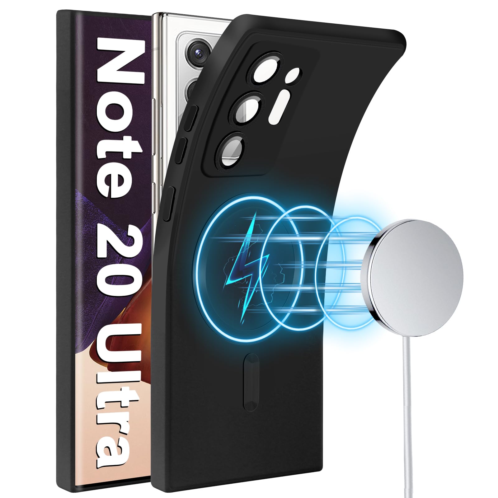 Slim Case for Samsung Galaxy Note20 Ultra 5G [Camera Lens Protector][Mag-Safe] Metal Matte Silicone Soft Rubber Note 20 Ultra Phone Case & Magnetic