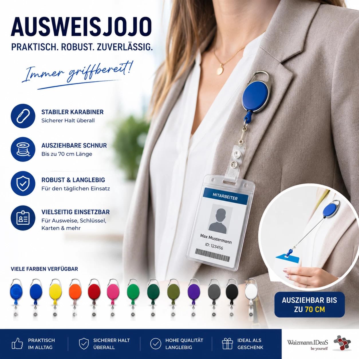 Metall Ausweisjojo 40mm | 60cm Kette | Schlüsselring & Clip