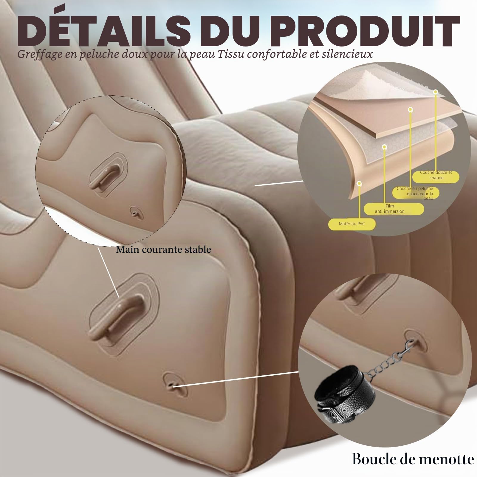 Canapé Sexuel Gonflable avec Pompe Électrique Automatique – Mobilier BDSM & Bondage pour Couples – Coussin de Positionnement/Rampe de Lit Érotique – Jeux SM pour Adultes Femmes & Hommes