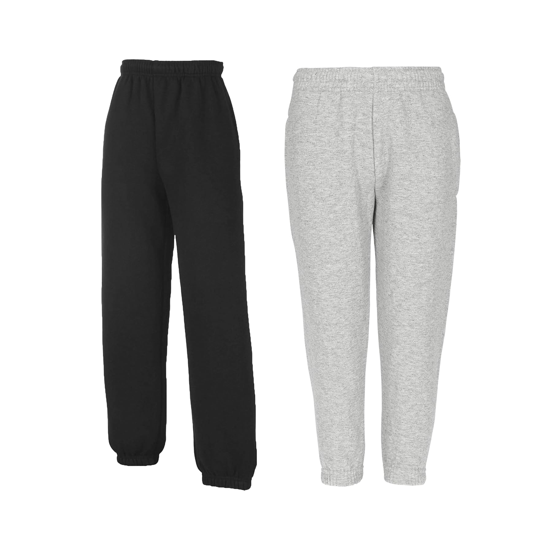 Fruit of the Loom Pack of 2 Children's Jogging Bottoms with Cuffs + Woven Textiles 24 Fabric Bag Sizes 116 128 140 152 164 Comfortable Sports & Leisure Trousers for Boys and Girls Various Colour Sets