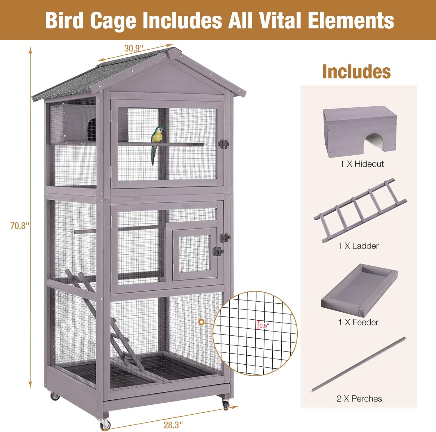 Bird Cage Outdoor Parakeet Cage Large Wooden Aviary Cage Indoor Parrot Cage House