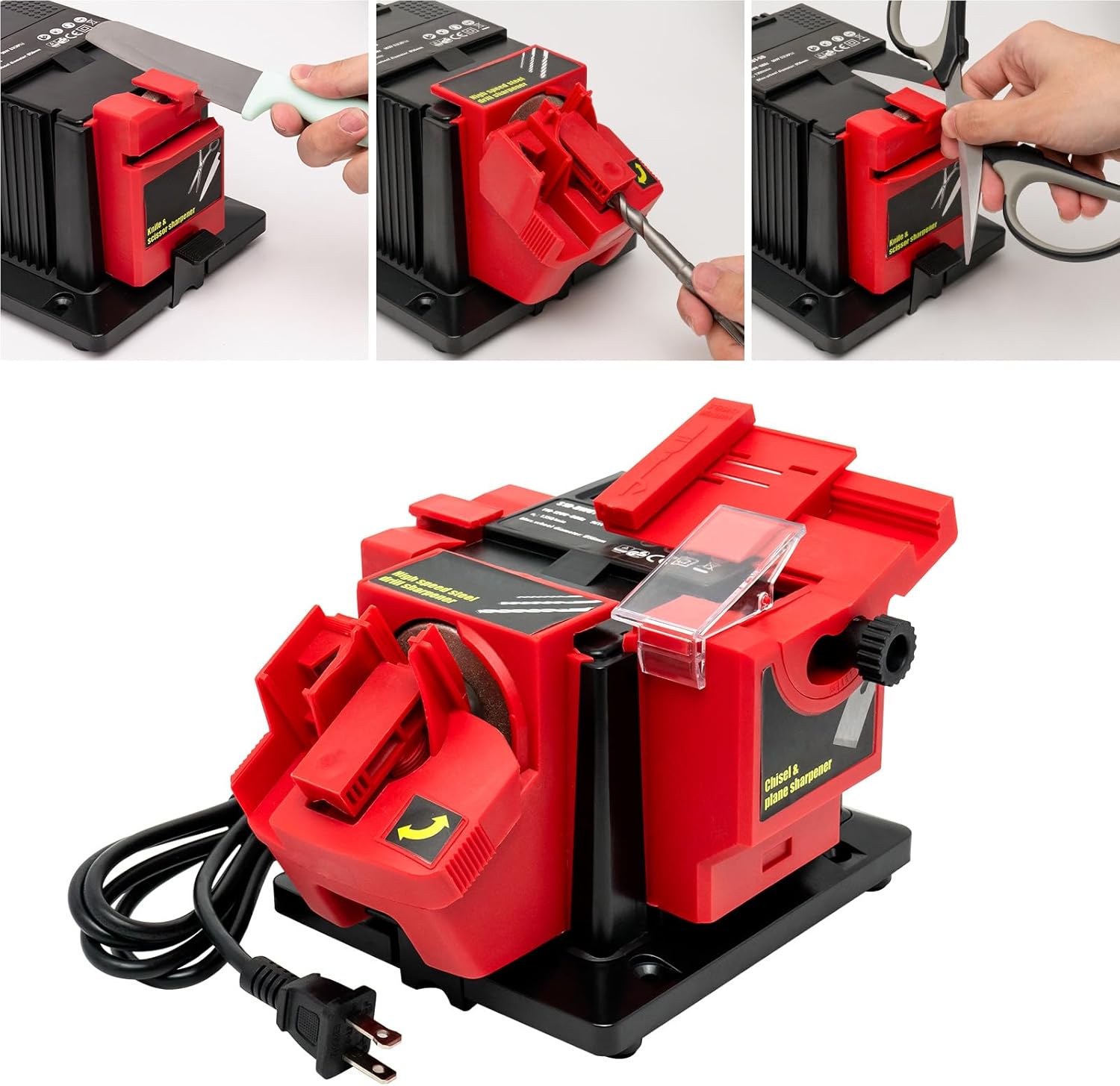 Knife Sharpening Stone Kit, Adjustable Drill Bit Sharpener, 0-51MM Multi Tool Blade Sharpener, Knife & Chisel & HSS Drill Electric Multitask Sharpening Machine, VZM-WZW-FC3465, Red