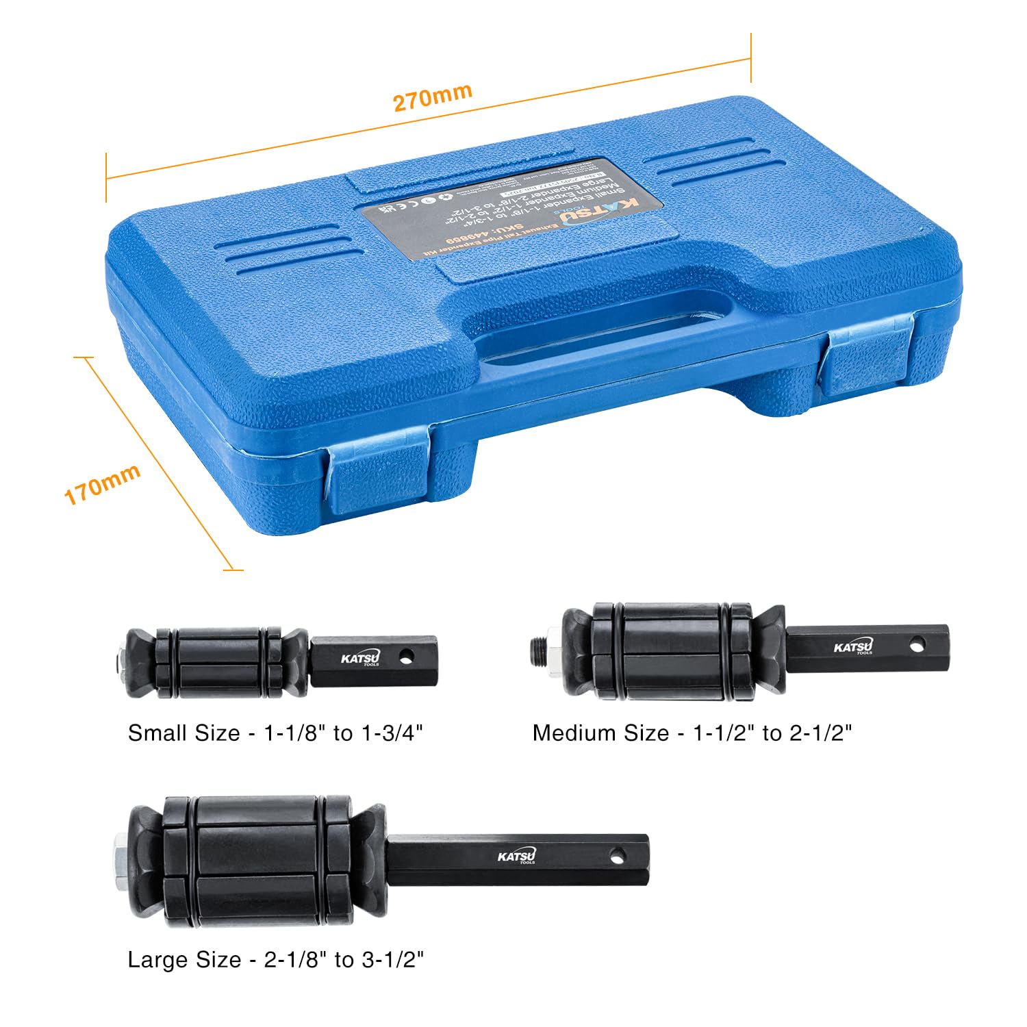 KATSU Tools Coffret 3 pcs élargisseur de tuyau d’échappement – acier forgé, kit universel pour systèmes échappement, silencieux, camions et véhicules