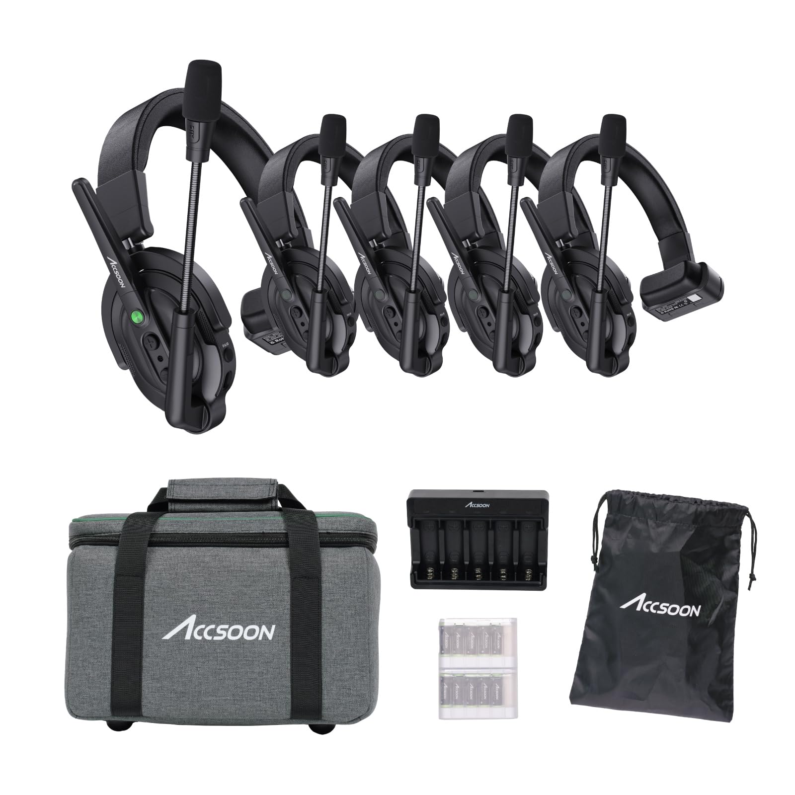 Accsoon CoMo Wireless Intercom Headset System Full-Duplex 1.9GHZ 400M/1312FT Range 5 Person Team Communication Headset Intercom with Noise Cancellation for Live Streaming Movie Shoot Talk Most 9 Users