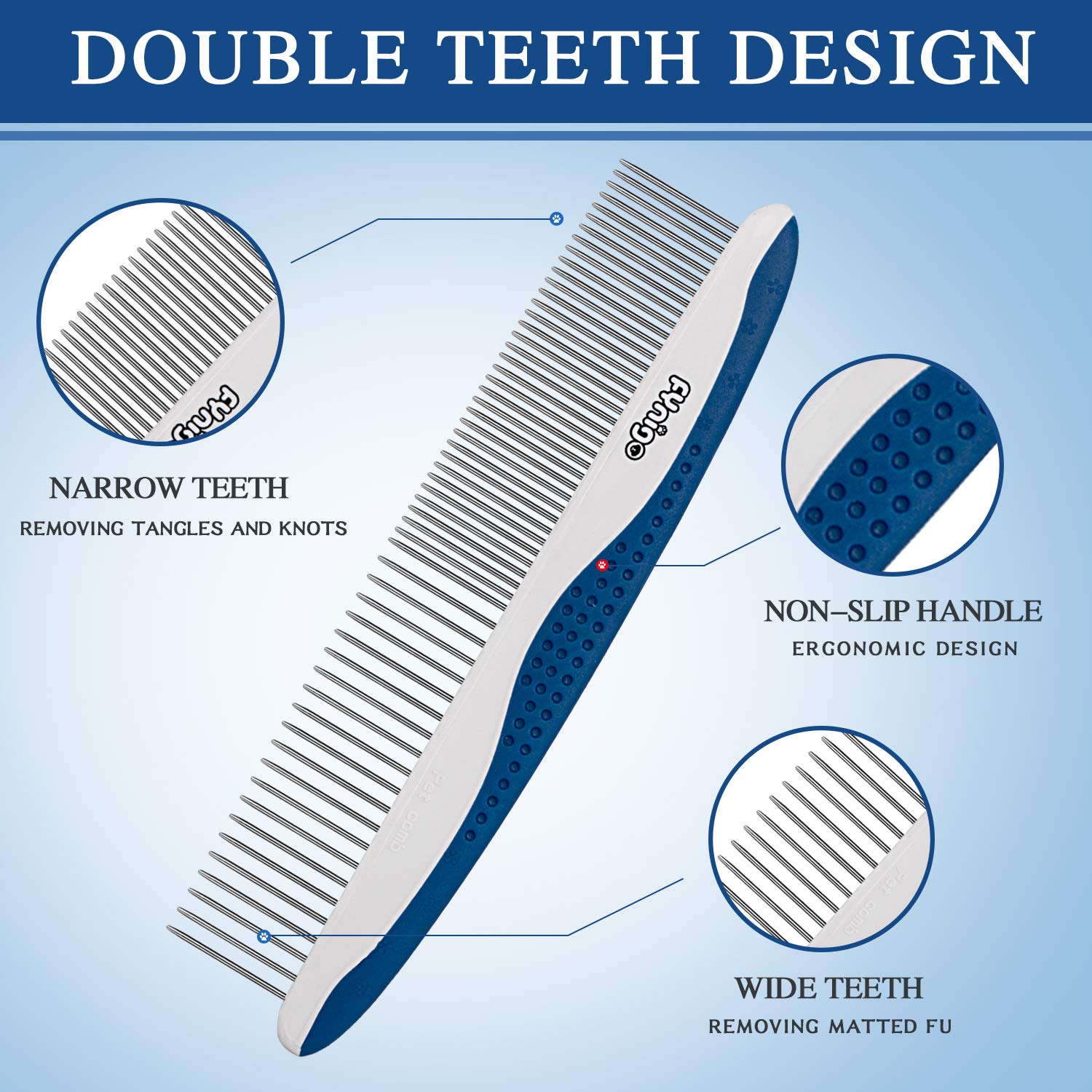 FYNIGO Dog Comb and Cat Comb for Long and Short hair,Pet Grooming Tool for Removing Tangles Knots and Matted Fur,Wide and Narrow Tooth Design,Pet Comb with Stainless Steel Teeth and Non-Slip Handle : Pet Supplies